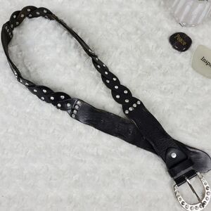 Leather Rhinestone Braided Belt Black